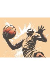 Origin Murals Graphic Basketball Player Wall Mural in Orange - Size: W350 cm x H280 cm - thumbnail 2