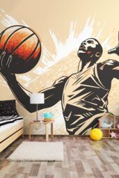 Origin Murals Graphic Basketball Player Wall Mural in Orange - Size: W350 cm x H280 cm - thumbnail 1