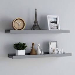 Berkfield Home Picture Frame Ledge Shelves 2 pcs Grey 80x9x3 cm MDF - Size: 80 x 9 x 3 cm - thumbnail 2