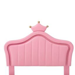 BTM PU Leather Upholstered Bed with LED Adjustable Crown Shape Headboard in Pink - thumbnail 9