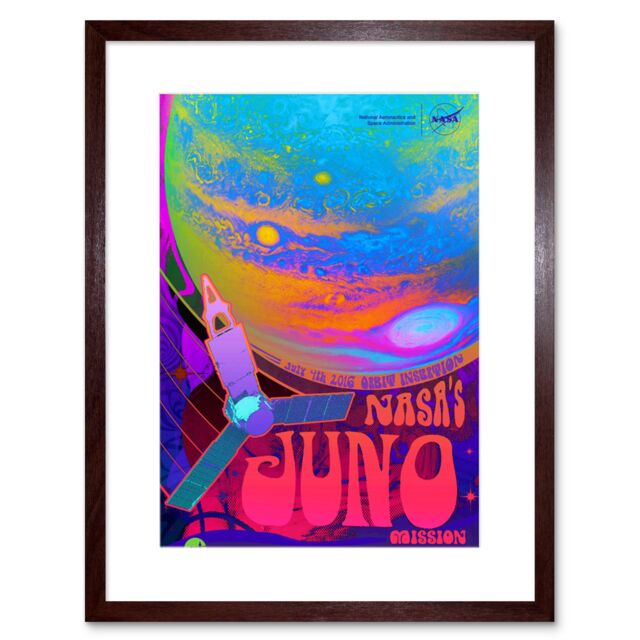"Artery8 Wall Art Print NASA Juno Mission to Jupiter Psychedelic Artwork Framed 9X7 Inch in Brown - Size: W7"" x H9""" - image 1