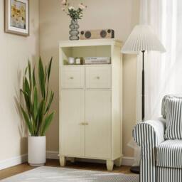 FORGEVIO Bathroom Floor Storage Cabinet with Shelves & Drawers in Beige - thumbnail 5