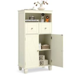 FORGEVIO Bathroom Floor Storage Cabinet with Shelves & Drawers in Beige
