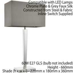 Loops 2 PACK Rectangular Table Lamp Light Modern Chrome & Grey Shade Sleek Sideboard - thumbnail 3