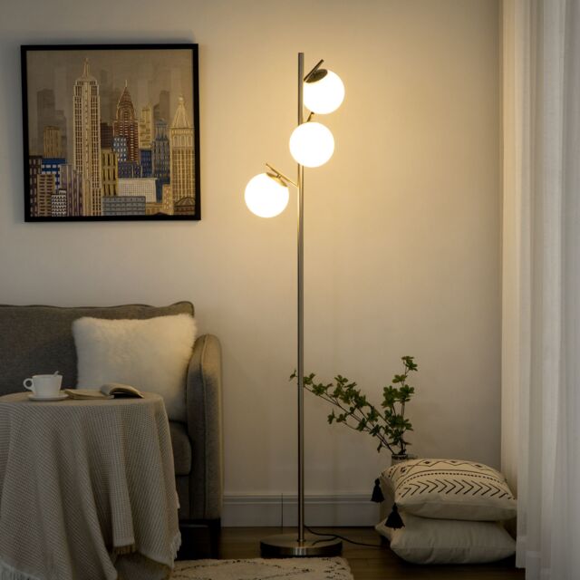 HOMCOM Modern Tree Floor Lamp with 3 Light, for Living Room Bedroom in Silver - image 1