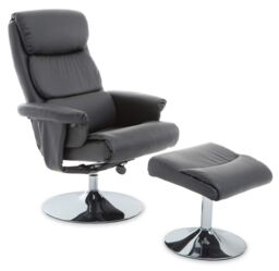 Orsina Grey Leather Effect Reclining Chair & footstool, Easy to Clean Leather Chair, Comfy Footstool - thumbnail 2