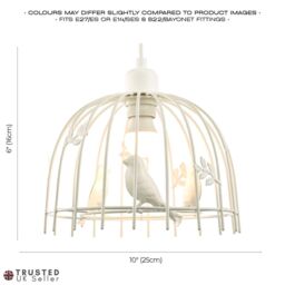 Happy Homewares Designer Birdcage Pendant Light Shade with Birds & Leaves in White - thumbnail 6