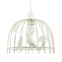 Happy Homewares Designer Birdcage Pendant Light Shade with Birds & Leaves in White - thumbnail 1