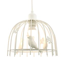 Happy Homewares Designer Birdcage Pendant Light Shade with Birds & Leaves in White - thumbnail 4