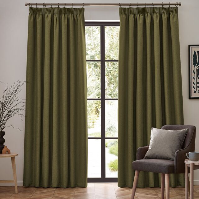 Furn Dawn Blackout Pencil Pleat Curtain Pair in Olive - Size: 117 cm width x 183 cm drop - image 1