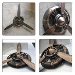 SPETLEK Industrial Retro Airplane Propeller Iron Wall with clock in Bronze - Size: 1000L - thumbnail 2