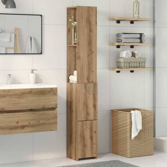 Berkfield Home Comfortable Bathroom Cabinet Artisan Oak 25x25x170 cm Engineered Wood in Brown - Size: 25 x 25 x 170 cm - image 1