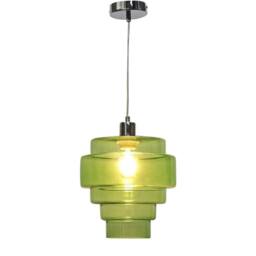 First Choice Lighting Set of 2 Benson - 5 Tier Green Glass & Chrome Ceiling Pendant Lights - thumbnail 3