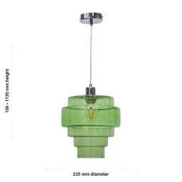 First Choice Lighting Set of 2 Benson - 5 Tier Green Glass & Chrome Ceiling Pendant Lights - thumbnail 6