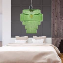 First Choice Lighting Set of 2 Benson - 5 Tier Green Glass & Chrome Ceiling Pendant Lights - thumbnail 5