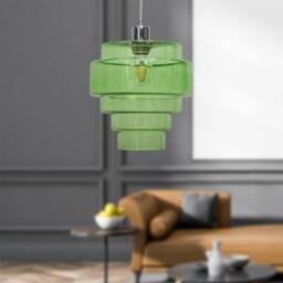 First Choice Lighting Set of 2 Benson - 5 Tier Green Glass & Chrome Ceiling Pendant Lights - thumbnail 4