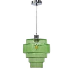 First Choice Lighting Set of 2 Benson - 5 Tier Green Glass & Chrome Ceiling Pendant Lights - thumbnail 2