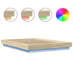 Berkfield Home Bed Frame with LED Lights without Mattress Sonoma Oak 140x190cm in Light Oak - Size: 140x190 cm - thumbnail 8