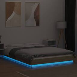 Berkfield Home Bed Frame with LED Lights without Mattress Sonoma Oak 140x190cm in Light Oak - Size: 140x190 cm - thumbnail 4