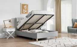 Bedmaster Rhodes Velvet Ottoman Bed & Cotswold 3000 Pocket Sprung Natural Mattress in Light Grey - Size: King - thumbnail 2