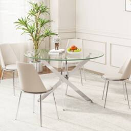 Dprodo Round Tempered Glass Dining Table with Chromed Legs 90cm in Silver - Size: 2 Pack - thumbnail 3