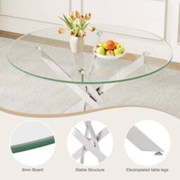 Dprodo Round Tempered Glass Dining Table with Chromed Legs 90cm in Silver - Size: 2 Pack - thumbnail 7