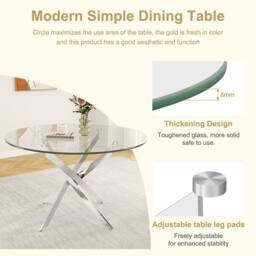 Dprodo Round Tempered Glass Dining Table with Chromed Legs 90cm in Silver - Size: 2 Pack - thumbnail 6