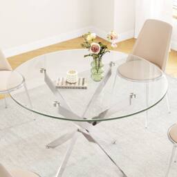 Dprodo Round Tempered Glass Dining Table with Chromed Legs 90cm in Silver - Size: 2 Pack - thumbnail 2