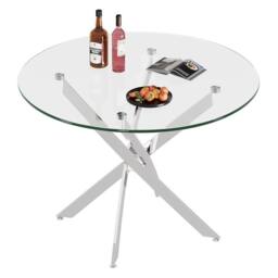 Dprodo Round Tempered Glass Dining Table with Chromed Legs 90cm in Silver - Size: 2 Pack - thumbnail 8
