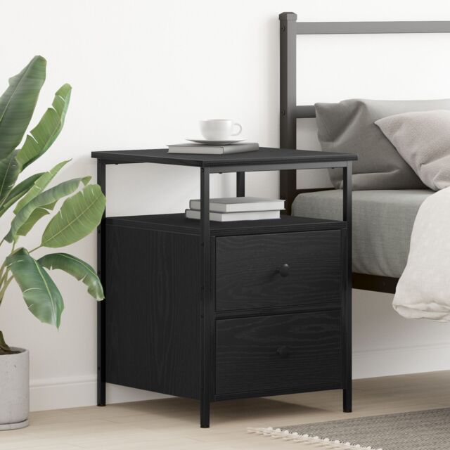 Berkfield Home Bedside Cabinet Black Oak 44x45x60 cm Engineered Wood & Steel - Size: 44 x 45 x 60 cm - image 1