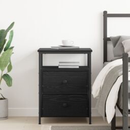 Berkfield Home Bedside Cabinet Black Oak 44x45x60 cm Engineered Wood & Steel - Size: 44 x 45 x 60 cm - thumbnail 4