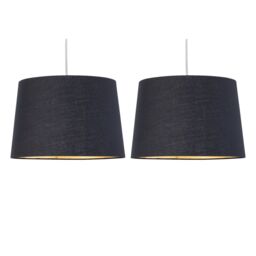 First Choice Lighting Set of 2 Zoey - Black with Gold Inner Easy Fit Pendant or Lamp Shades - thumbnail 1
