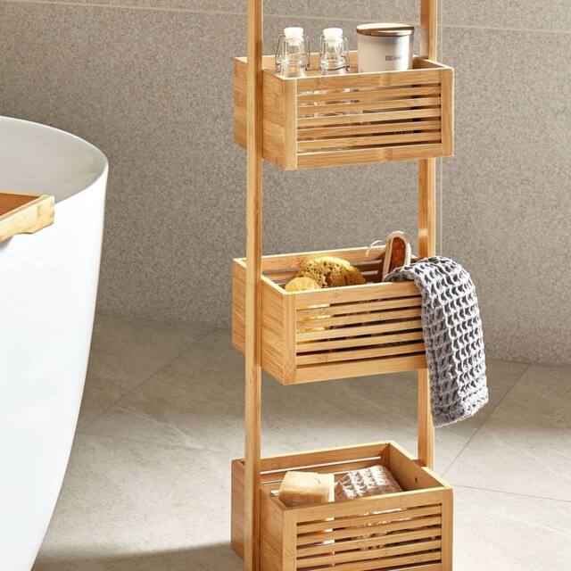 Wyld and Coco 3-Tier Bamboo Bathroom Shelf Light Brown - image 1