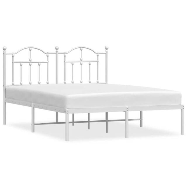 Berkfield Home Metal Bed Frame with Headboard White 140x190 cm - image 1