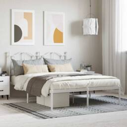 Berkfield Home Metal Bed Frame with Headboard White 140x190 cm - thumbnail 2