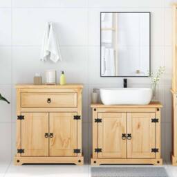 Berkfield Home Comfortable 2 Piece Bathroom Furniture Set Corona Solid Wood Pine in Light Tan