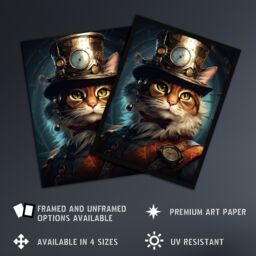 "Artery8 Top Hat Magic Cat Fun Steampunk Cat Explorer Artwork Extra Large XL Unframed Wall Art Poster Print - Size: W24"" x H32""" - thumbnail 2