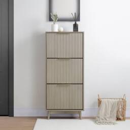 Home Garden Direct Monza Shoe Storage Cabinet with Fluted Doors Pale Ash in Grey - thumbnail 2
