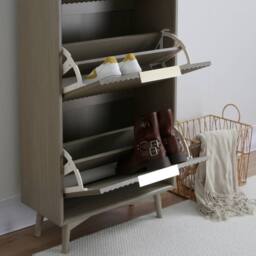 Home Garden Direct Monza Shoe Storage Cabinet with Fluted Doors Pale Ash in Grey - thumbnail 3