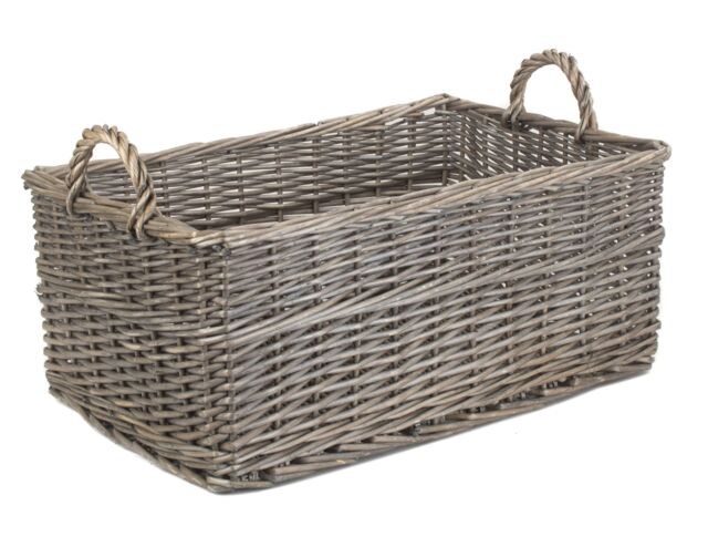 Red Hamper Wicker Shallow Antique Wash Storage Basket in Brown - Size: Medium - image 1