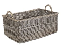 Red Hamper Wicker Shallow Antique Wash Storage Basket in Brown - Size: Medium - thumbnail 1