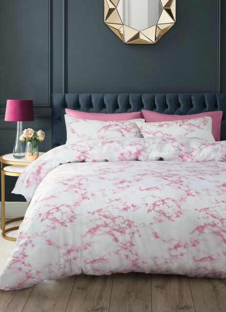 Velosso Marble Duvet Cover & Pillowcase Set with Printed Cotton Bl in Pink - Size: King - image 1