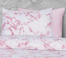 Velosso Marble Duvet Cover & Pillowcase Set with Printed Cotton Bl in Pink - Size: King - thumbnail 3