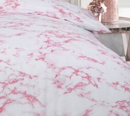 Velosso Marble Duvet Cover & Pillowcase Set with Printed Cotton Bl in Pink - Size: King - thumbnail 2
