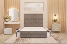 "Somnior Alexas Divan Divan Bed 4 Drawers with 54"" Floor Headboard Tweed Fabric in Brown - Size: Double" - thumbnail 4