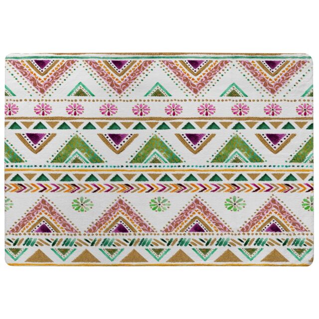 Benjamin Tate Design Colorful Striped Gold Style Triangles Rug in Natural - Size: Large - image 1
