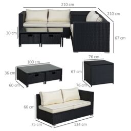 OUTSUNNY 4Pcs Patio Rattan Sofa Garden Furniture Set Table w/ Cushions in Black - thumbnail 3