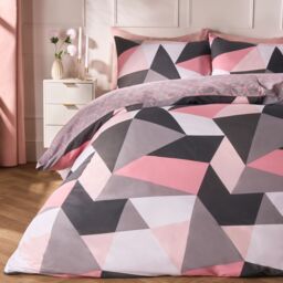 OHS Shapes Duvet Cover with Pillow Case Bedding Set in Light Pink - Size: Double - thumbnail 1