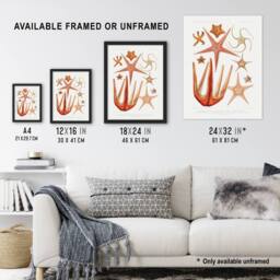 "Artery8 Starfish Biodiversity Illustration Albert I Framed Wall Art Print in White - Size: W12"" x H16""" - thumbnail 3