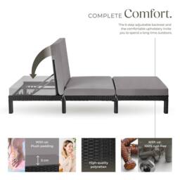 tectake Sun Lounger Sofia in Black - Size: 1 Seater - thumbnail 3